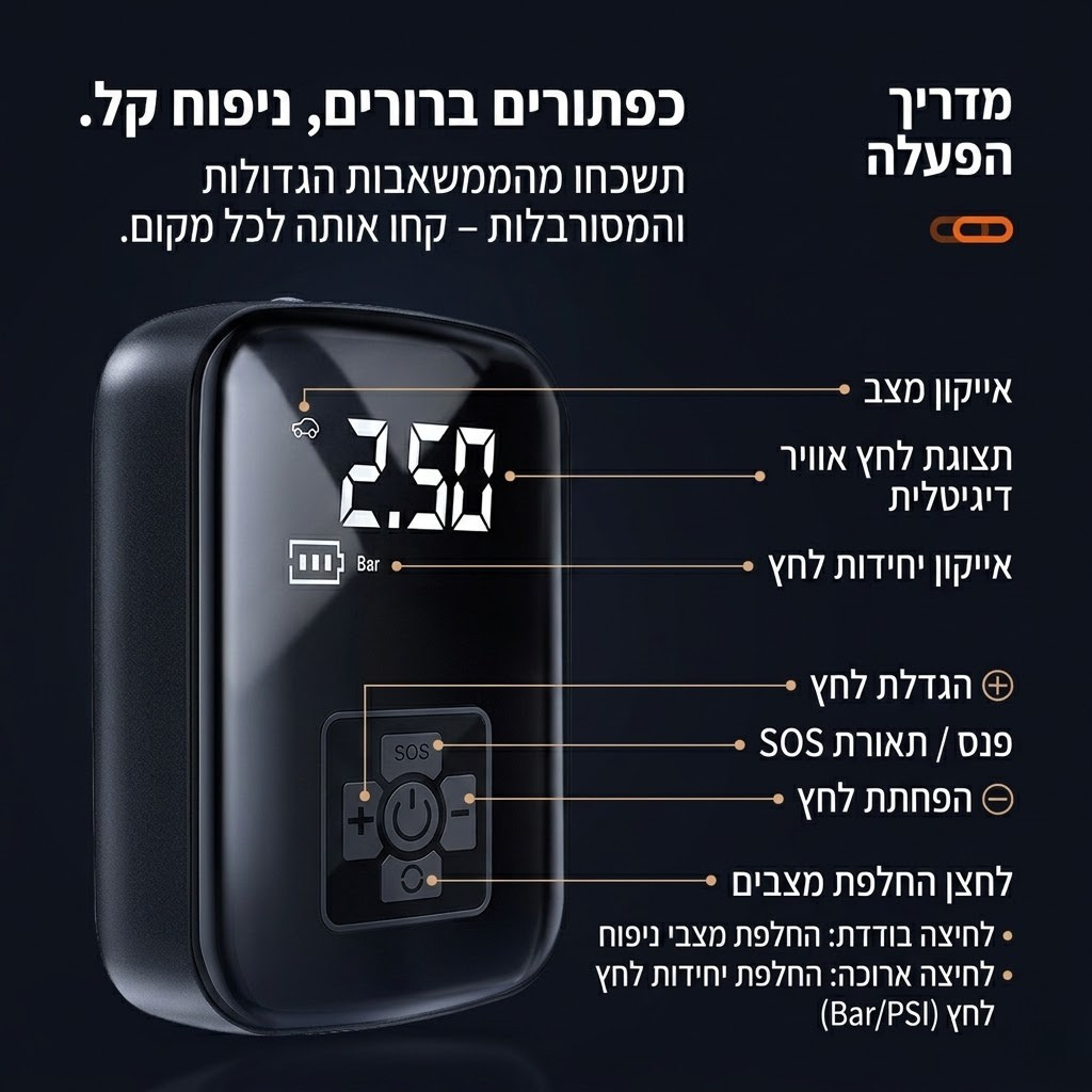Black electronic device with digital display and various buttons on a dark background